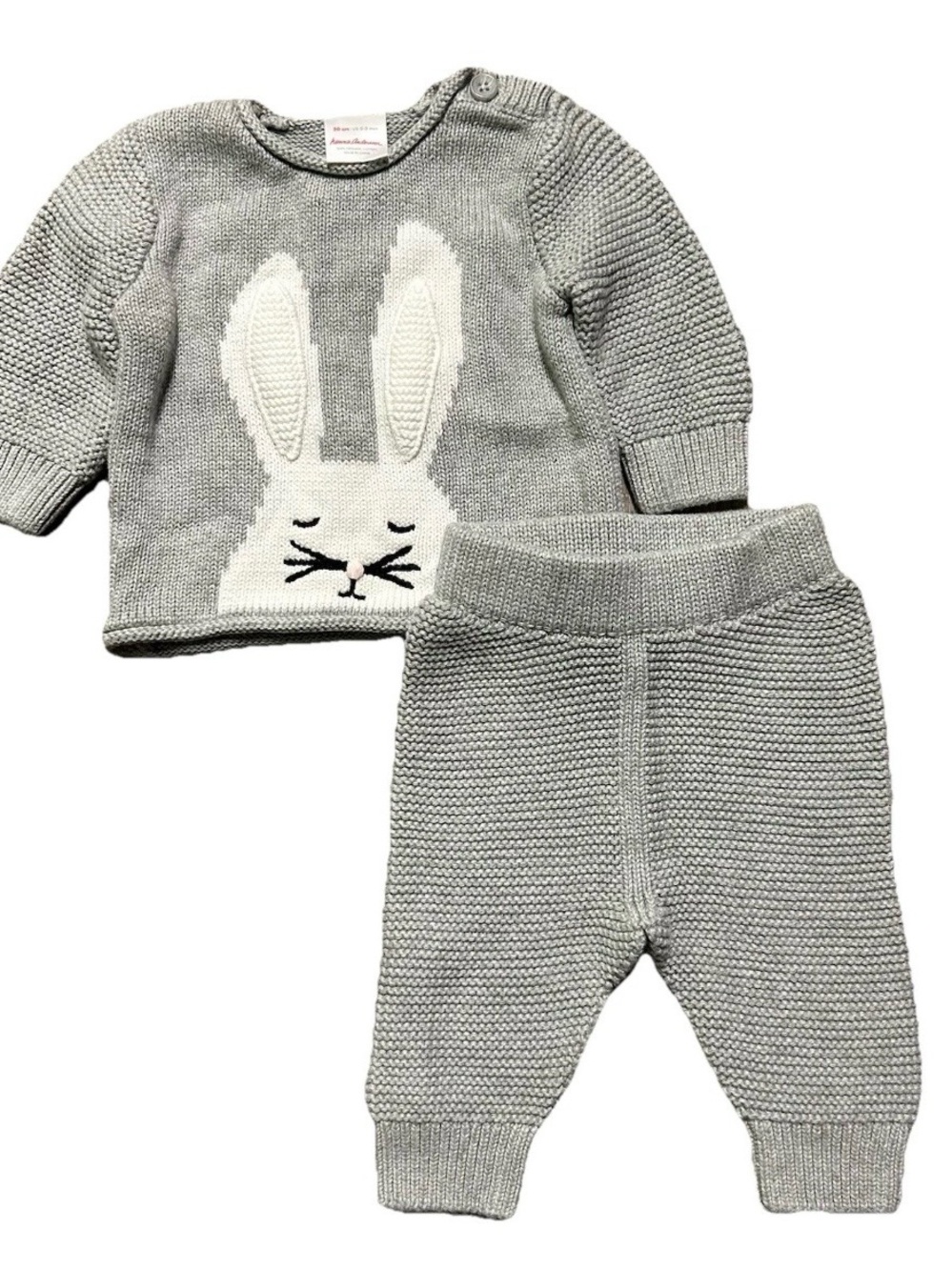 Baby Hanna Andersson Grey Knit Set Bunny 100% Organic Cotton Size 0-3 Months